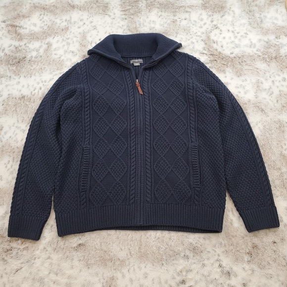 NEW LL Bean Signature Men's M Fisherman Sweater Full Zip Navy Blue Slim Fit